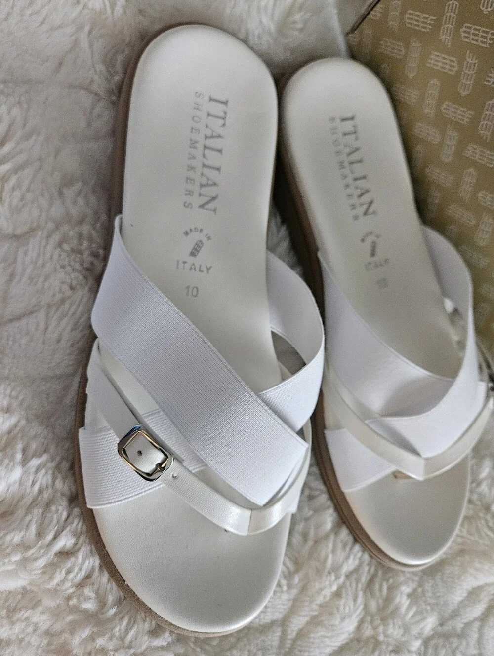Italian Shoemakers White and Tan Crisscross Platform Sandals